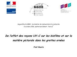 De l'effet des rayons UV-C sur les biofilms et sur la matière picturale dans les grottes ornées = Paris | BOUSTA, (F.)