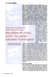 Étude de la durabilité des traitements hydrofuges : exposition en milieu urbain de pierres calcaires hydrofugées | MOREAU, (C.)