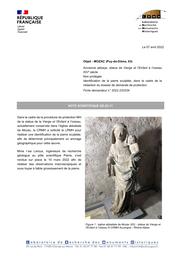 MOZAC (Puy-de-Dôme, 63). Église abbatiale. Statue de la Vierge et l'Enfant à l'oiseau. Identification de la pierre sculptée, dans le cadre de la rédaction du dossier de demande de protection | LEROUX, (L.)