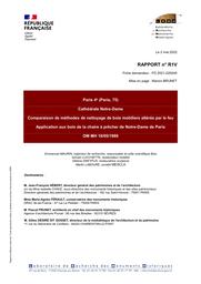 PARIS 4e (Paris, 75). Cathédrale Notre-Dame. Comparaison de méthodes de nettoyage de bois mobiliers altérés par le feu. Application à la chaire à prêcher de Notre-Dame de Paris | MAURIN, (E.)
