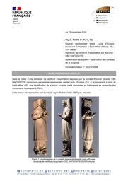PARIS (Paris, 75). Gisante du XVIe siècle représentant sainte Lucie d’Écosse, provenant d’une église à Saint-Mihiel dans la Meuse. Demande de certificat d’exportation par Artcurial (CBC DAP2200179). Identification de la pierre et observation des surfaces de la sculpture | LEROUX, (L.)